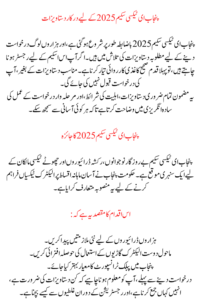 Documents Required for Punjab E-Taxi Scheme 2025